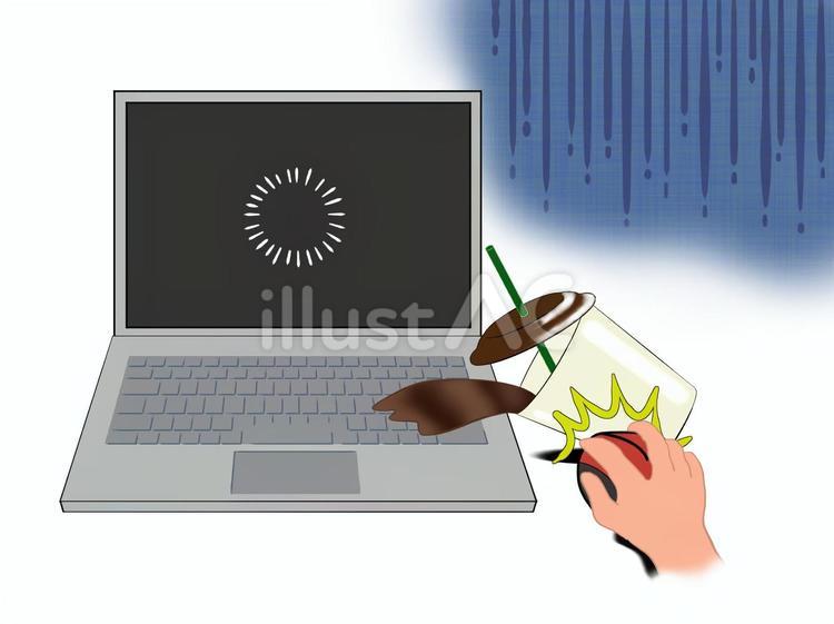 PCに飲み物をこぼしたイラスト パソコン,ノートパソコン,pcのイラスト素材