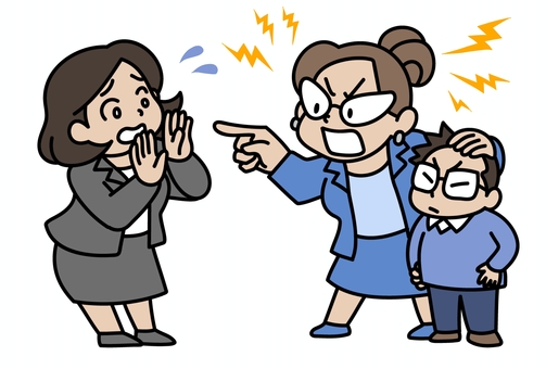 モンスターペアレントの対応に困る教師 モンスターペアレント,モンペ,教師,教員,女教師,教育,学校,過保護,過干渉,女性のイラスト素材