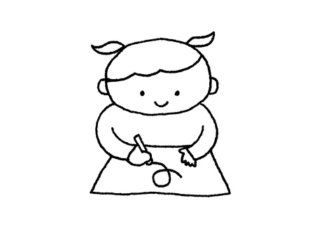 クレヨンで絵を描く女の子(線のみ) クレヨンで絵を描く女の子(線のみ) 子供,クレヨン,絵,お絵かき,幼稚園,保育園,小学生,学校,教室,描くのイラスト素材