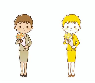 Company employee 73, JPG, PNG and AI Company employee 73, employee, business woman, bouquet, JPG, PNG and AI
