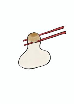 手描き お餅を持つ箸のイラスト お餅,餅,箸,正月,冬,和食,食べ物,もち,お正月,日本食のイラスト素材