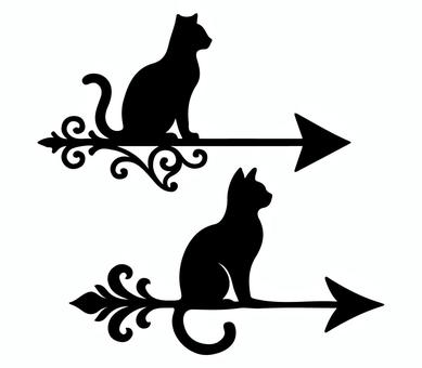 猫が鎮座する矢印シルエットＢ 猫,動物,矢印,マーク,シンボル,オブジェ,マスコット,キャラクター,ペット,案内のイラスト素材