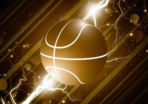 かっこいいバスケットボールと金色の稲妻 スポーツ,バスケットボール,稲妻,雷,光,フレア,パーティクル,スタイリッシュ,ゴールド,背景のイラスト素材