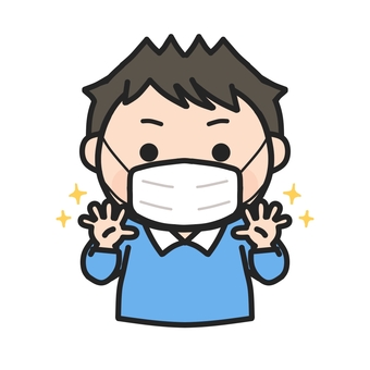 洗った手をみせるマスクをした男の子4 保健だより,マスク,手洗い,病院,小児科,耳鼻科,手洗い指導,てあらい,清潔,衛生のイラスト素材