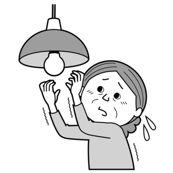 電球交換_老人_モノクロ 女性,老人,シニア,お年寄り,高齢者,おばあちゃん,おばあさん,上半身,電球交換,電気のイラスト素材
