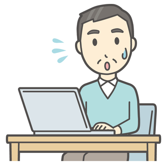  ニット中年男性-118-バスト パソコン,慌てる,おじさん,男性,中年,お父さん,パパ,シニア,ミドルエイジ,人物のイラスト素材