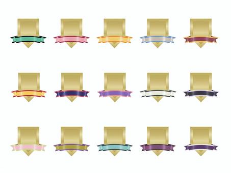 いろいろメダルリボンセット あしらい,フレーム,メダル,リボン,レトロ,シルエット,かわいい,見出し,飾り,デザインのイラスト素材