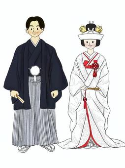 和装の花婿と花嫁 結婚式,和装,白無垢,神前式,花婿,花嫁のイラスト素材