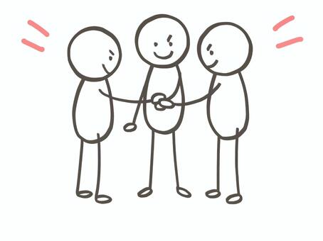 棒人間　仕事仲間で力を合わせる 棒人間,人,3人,協力,助ける,サポート,団結,チーム,結束,集まるのイラスト素材