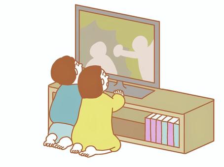 テレビを近くで見る子供達 テレビ,見る,近い,目,悪い,近すぎ,子供,女の子,男の子,かわいいのイラスト素材