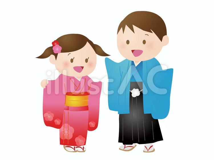 着物の子供たち 男の子,女の子,お正月のイラスト素材