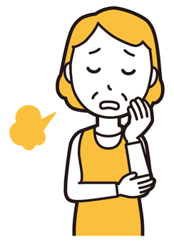  エプロンおばちゃん(黄)-033-バスト 悩む,おばちゃん,エプロン,お母さん,ママ,中年,おばさん,主婦,人物,かわいいのイラスト素材