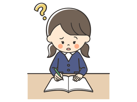 わからない問題がある女子生徒 勉強,宿題,学習,悩む,困る,考える,わからない,解けない,難しい,疑問のイラスト素材