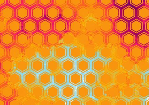 オレンジと青のマーブルハニカムテクスチャ マーブル,和柄,亀甲,パターン,テクスチャ,ハニカム,六角形,幾何学,繰り返し,背景のイラスト素材