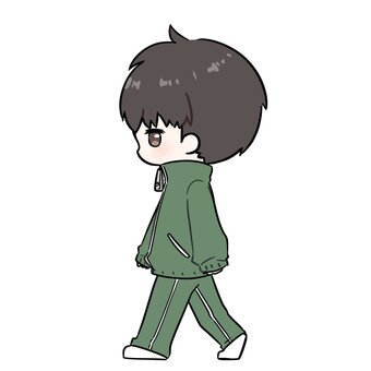 歩くジャージ姿の男の子 ジャージ,ゆるい,ジト目,全身,人,人物,部屋着,運動着,かわいい,イラストのイラスト素材