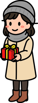 プレゼントを渡すグレーの女子です。 プレゼント,シンプル,渡す,ギフト,贈り物,シーン,祝う,イベント,パーティー,クリスマスのイラスト素材
