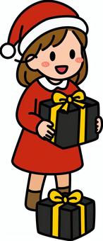 黒のプレゼントを貰う女子です。 プレゼント,シンプル,ギフト,喜ぶ,受け取り,サプライズ,笑顔,贈り物,手渡し,お祝いのイラスト素材