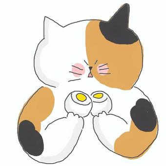 ゆでたまご かわいい,たまご,ゆでたまご,食べ物,いただきます,ねこ,三毛猫,動物,いきもの,ペットのイラスト素材