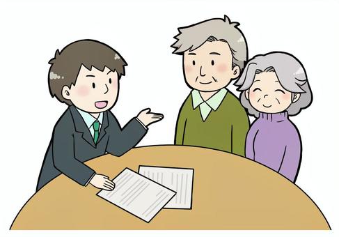 Elderly couple to consult, old man, grandmother, consultation, JPG and PNG