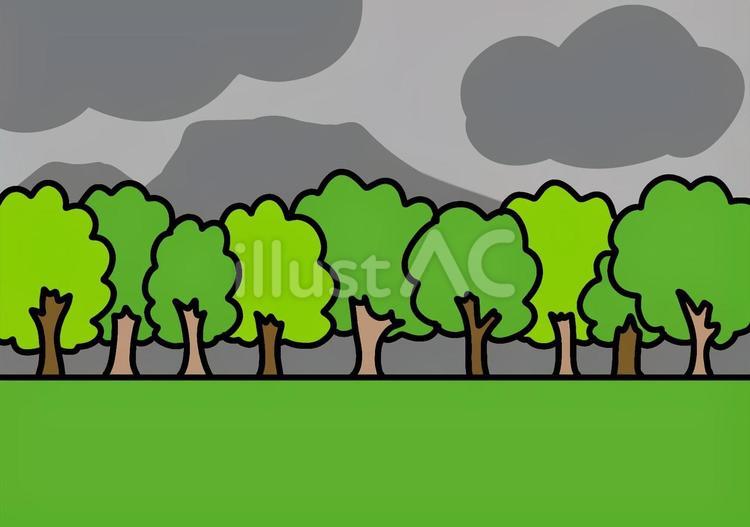 どんよりした曇り空　並木　背景イラスト 曇り,木,並木のイラスト素材