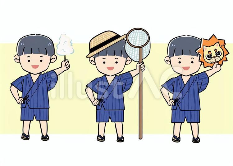 【夏】男の子シンプル立ち絵 夏,祭り,わたあめのイラスト素材
