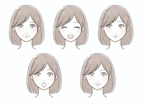女性面部表情套裝半長, JPG, PNG 和 AI 女性面部表情套裝半長, 女子, 面部, 微笑, JPG, PNG 和 AI