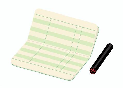 開いた通帳と印鑑 預金通帳,印鑑,銀行員,ハンコ,お金,通帳,預金,貯蓄,銀行,金融のイラスト素材