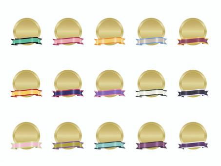 いろいろメダルリボンセット27 あしらい,フレーム,メダル,リボン,レトロ,シルエット,かわいい,見出し,飾り,デザインのイラスト素材