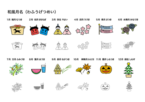 毎日のイメージ 和風月名,毎月,イメージ,風物詩,スタンプ,季節感のイラスト素材