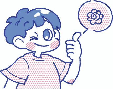 ウインクでOKポーズの男の子　吹き出し付 子ども,男の子,小学生,表情,ウインク,ポーズ,グッド,ok,笑顔,正解のイラスト素材