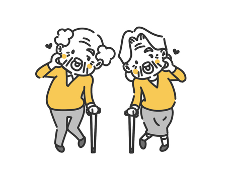 ほっぺハートのポーズをするお年寄り 老人,老夫婦,伴侶,お年寄り,高齢者,年配,シニア,お爺ちゃん,お爺さん,おじいちゃんのイラスト素材