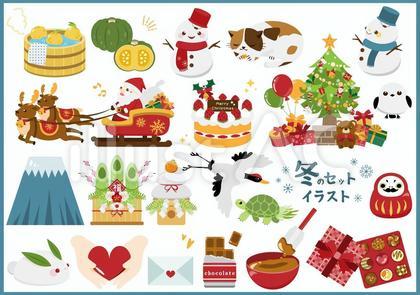 かわいい冬のセットイラスト