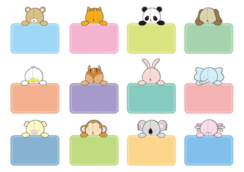 ちびぬいフレーム 動物フレーム,ぬいぐるみ,くま,ねこ,パンダ,いぬ,アヒル,リス,うさぎ,ぞうのイラスト素材