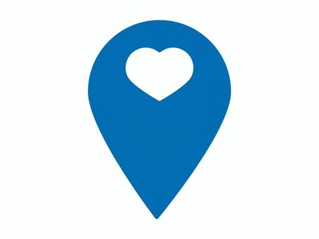 ハート入りマップピンアイコン青 マップ,ピン,位置,地図,アイコン,ハート,青,白,ラブ,お気に入りのイラスト素材