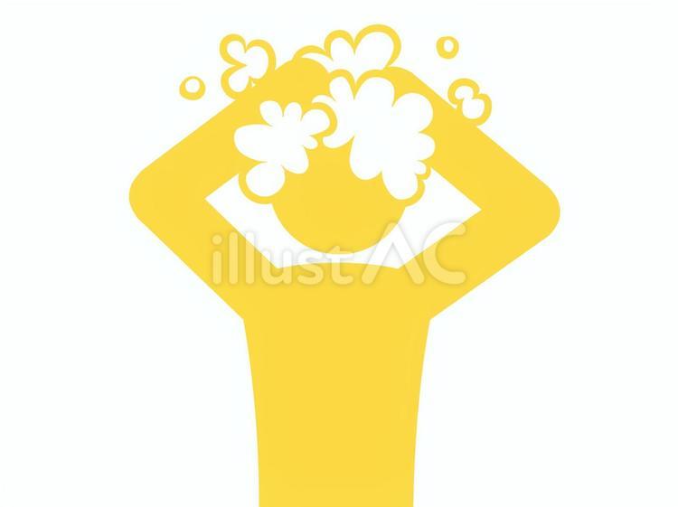 泡のシャンプーで髪を洗う人の上半身（黄） 髪,洗う,入浴のイラスト素材