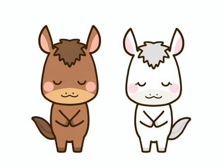 午年の年賀状素材　お辞儀する二匹の馬 馬,午年,十二支,年賀状,2026,2026年,午,干支,新年,1月のイラスト素材