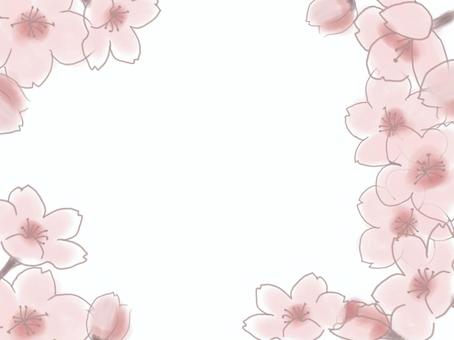 Spring simple cherry blossom frame handwritten watercolor painting, , JPG and PNG