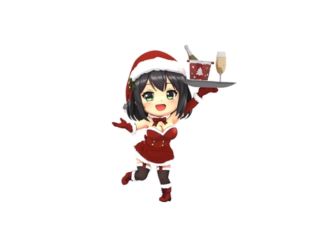 忘年会やクリスマスパーティーのサンタ店員 クリスマス,シャンパン,ワイン,パーティー,忘年会,帽子,コスプレのイラスト素材