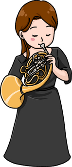 ホルンを吹く女性 ホルンを吹く女性 ホルン奏者,ホルン,女性,演奏,オーケストラ,クラシック,コンサート,奏者,全身,演奏中のイラスト素材