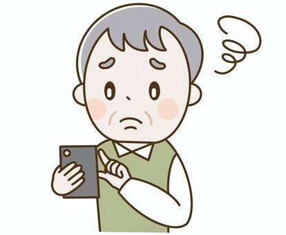 スマホの操作方法が分からないシニア男性 人物,スマホ,スマートフォン,携帯,携帯電話,操作,高齢者,シニア,老人,老後のイラスト素材