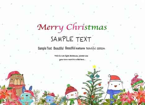 アニマルのクリスマス ポストカーど,サンタ,フレームのイラスト素材