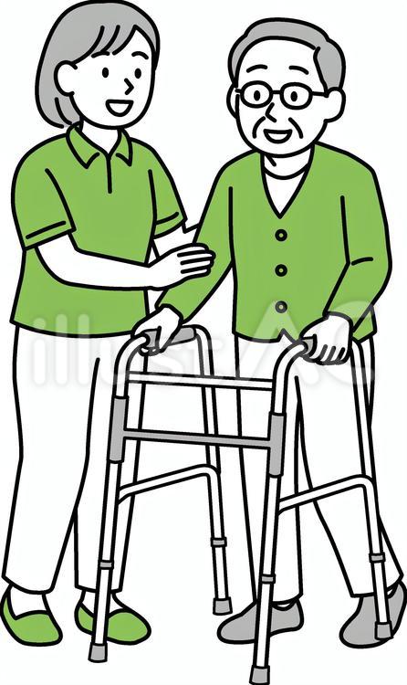 歩行器で歩行訓練 介護,歩行訓練,歩行器のイラスト素材