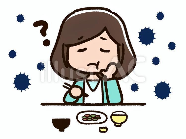 味覚障害の女性とウイルス 味覚障害,女性,食事のイラスト素材