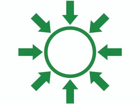 円の外側の圧力（外圧）を表す矢印（緑） 矢印,直線,八方,膨張,緊張,外向き,圧力,外圧,圧迫,気圧のイラスト素材