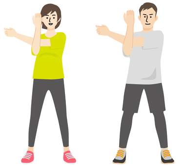 ストレッチ ストレッチ,準備運動,体操,スポーツ,男女,男性,女性,コーチ,全身,スニーカーのイラスト素材