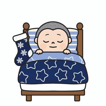 クリスマスプレゼントが楽しみな男の子5 クリスマス,聖夜,ベッド,くつした,おやすみ,眠る,寝る,枕,布団,星のイラスト素材