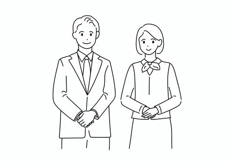 銀行や百貨店のビジネスパーソン 線画 ビジネス,受付,ビジネスパーソン,制服,接客,男女,仕事,銀行,百貨店,女性のイラスト素材