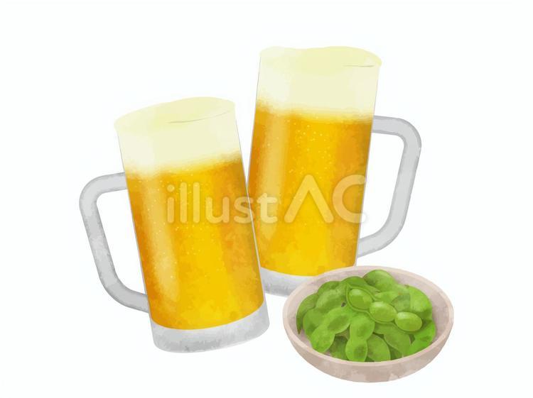 ビールと枝豆のベクター素材01 ビール,ジョッキ,枝豆のイラスト素材
