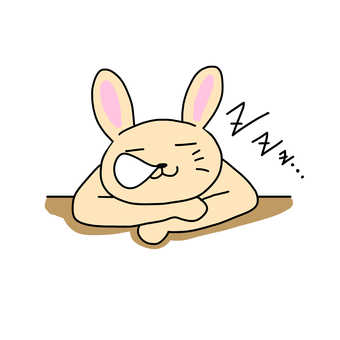 机に突っ伏して鼻ちょうちんで眠るうさぎ うさぎ,動物,キャラ,ポップ,かわいい,眠る,寝る,リラックス,くつろぐ,まったりのイラスト素材