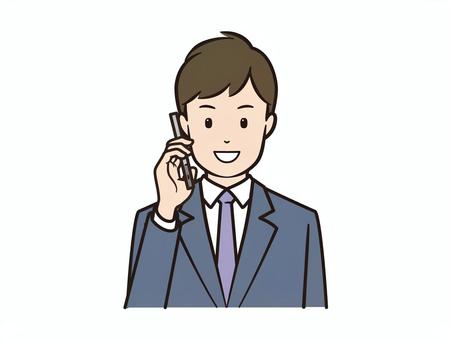 スマホで通話する笑顔のビジネスマン ビジネス,スマホ,スマートフォン,通話,通信,電話,モバイル,話す,ビジネスマン,サラリーマンのイラスト素材